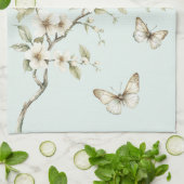 Munt Witte Bloemen Vlinders  Theedoek (Gevouwen)