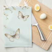Munt Witte Bloemen Vlinders  Theedoek (Quarter Fold)