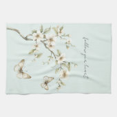 Munt Witte Bloemen Vlinders  Theedoek (Horizontaal)