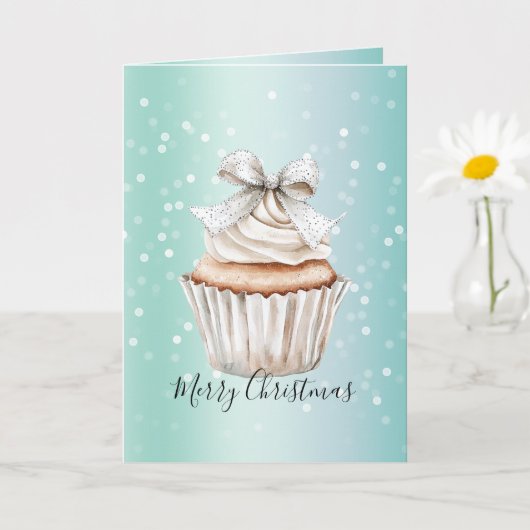 Munt witte bokehstippen boog cupcake Kerstmis Kaart (Kleine Plant)