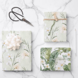 Munt Witte Crème Hibiscus Bloemachtige Bruiloftsdo Inpakpapier Vel