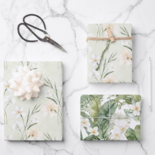 Munt Witte Crème Hibiscus Bloemachtige Bruiloftsdo Inpakpapier Vel
