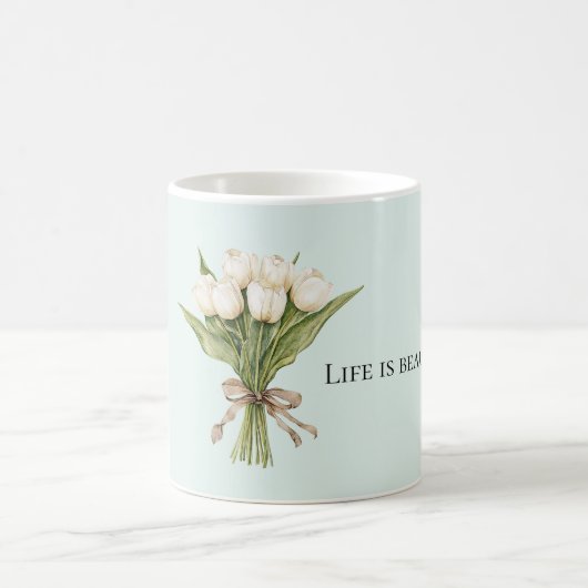 Munt witte tulp bloemen koffiemok (Center)