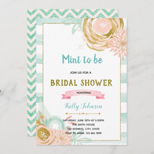 Munt wordt bruids douche uitnodiging (Voorkant / Achterkant)