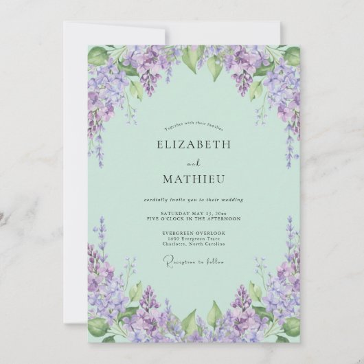 Munt Zachte Lila Wisteria Bruiloft Kaart (Voorkant)