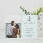 Munt Zeevaart Monogram Foto Save the Date (Staand voorkant)