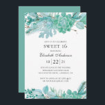 Munt zoet 16. Waterverf vetplanten 16e verjaardag Kaart<br><div class="desc">Mint Sweet 16 verjaardagsuitnodiging met waterverf vetplanten. Contacteer me,  alstublieft,  als u extra punten nodig hebt.</div>