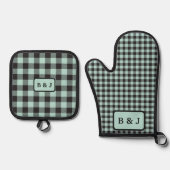 Munt & Zwart Buffel Plaid Monogram Initialen | Ovenwant & Pannenlap Set (Voorkant)