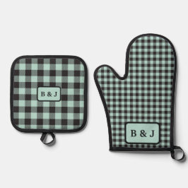 Munt & Zwart Buffel Plaid Monogram Initialen | Ovenwant & Pannenlap Set
