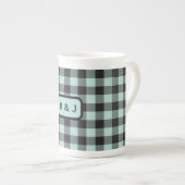 Munt & Zwart Buffel Plaid Monogram Initialen | Porselein Kop (Voorkant rechts)