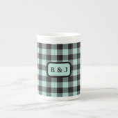 Munt & Zwart Buffel Plaid Monogram Initialen | Porselein Kop (Voorkant)