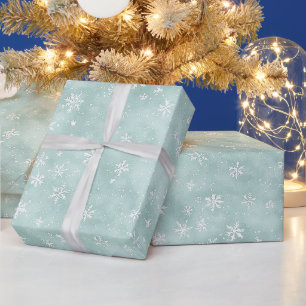 Muntblauw Witte Sneeuwvlokken Kerstmis Cadeaupapier