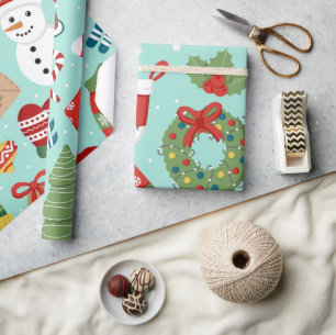 Muntblauwe Kerstman Kerstmuts Kerstverpakkings Pap Cadeaupapier