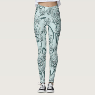 Muntblauwe Succulenten op Dennen Groen Tralie Roos Leggings
