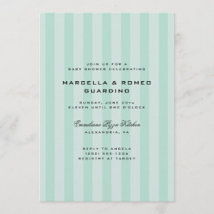 Muntblauwe Verticale Streep Moderne Baby Shower Kaart