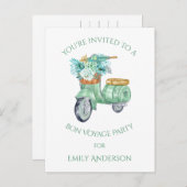 Muntbloemen en Scooter Bon Voyage Feest Uitnodiging Briefkaart (Voorkant / Achterkant)
