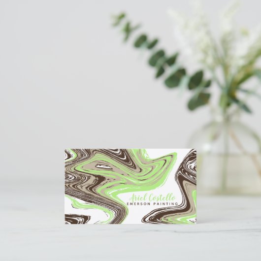 Munten groen en chocoladestrepen visitekaartje (Staand voorkant)