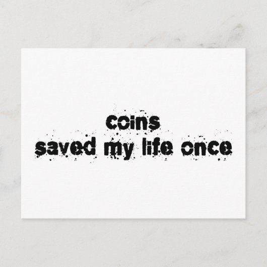 Munten hebben mijn leven één keer gered briefkaart (Voorkant)