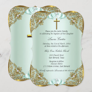 Muntgoud Parel Damast Kruis Doop Christening Kaart