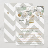 Muntgouden Glitter Baby Shower Mason Jar Vogelkooi Kaart (Voorkant / Achterkant)