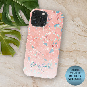 Muntgroen Blauw Wit Koraalrood Terrazzo Patroon Case-Mate iPhone 14 Pro Max Hoesje
