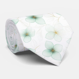 Muntgroen bloempatroon op witte achtergrond stropdas