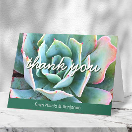 Muntgroen cactus foto script monogram naam vet bedankkaart