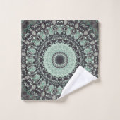 Muntgroen en houtskool Mandala Patroon Bad Handdoek (Wasdoekje)