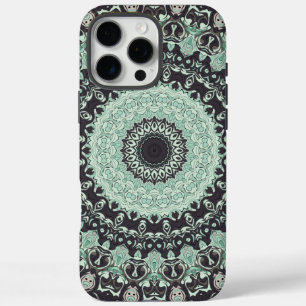 Muntgroen en houtskool Mandala Patroon iPhone 16 Pro Max Hoesje