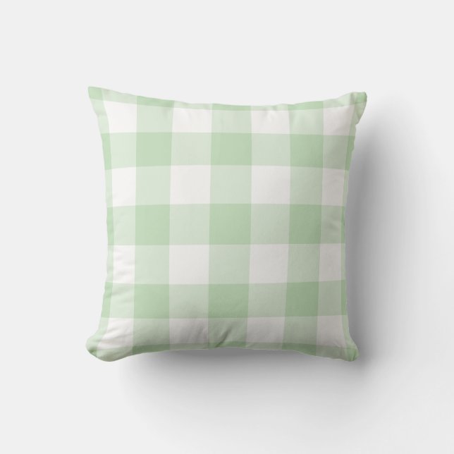 Muntgroen en wit geruit patroon kussen (Voorkant)