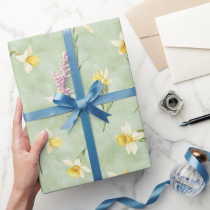 Muntgroen Gele Witte Narcissen Bloemen Cadeaupapier