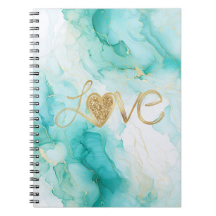Muntgroen Goud Witte Marmer Glitter Liefde Hart Notitieboek