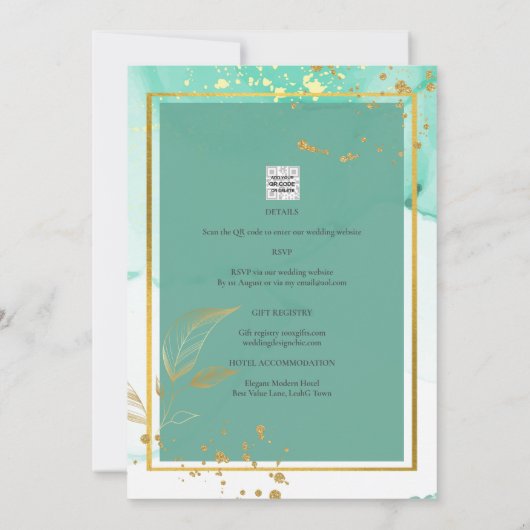 Muntgroen Gouden TROUW Alcohol Ink Abstract Kaart (Achterkant)