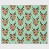 Muntgroen Kerst Reindeer Cadeaupapier (Vlak)