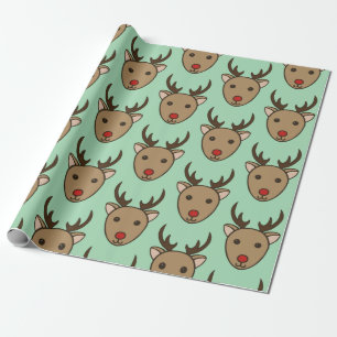 Muntgroen Kerst Reindeer Cadeaupapier