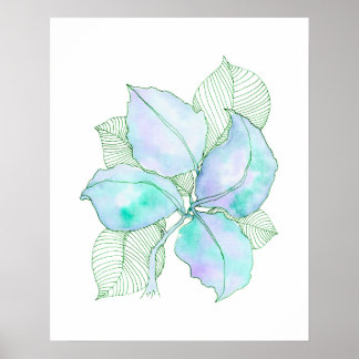 Muntgroen Lavendel Aquarel Botanische Bladeren Poster