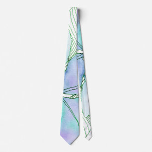 Muntgroen Lavendel Aquarel Botanische Bladeren Stropdas