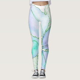 Muntgroen Lavendel Waterverf Botanische Bladeren Leggings