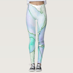 Muntgroen Lavendel Waterverf Botanische Bladeren Leggings