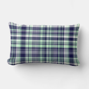 Muntgroen, Marineblauw, Witte Preppy Madras Plaid Kussen