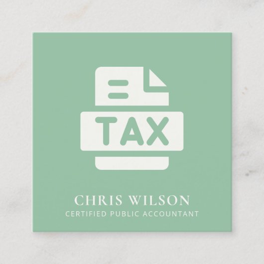 MUNTGROEN MODERN PICTOGRAM BELASTINGAANGIFTEAGENT VIERKANTE VISITEKAARTJE (Voorkant)