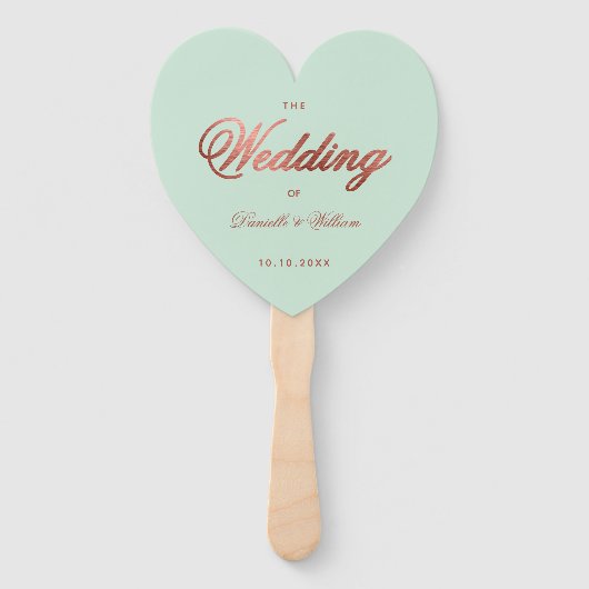 Muntgroen Roze Gouden Trouwprogramma Hart Handwaaier (Voorkant)