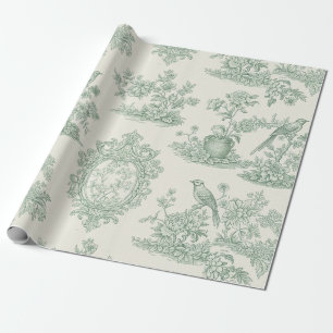 Muntgroen Toile Bloem- en Vogelpatroon Cadeaupapier