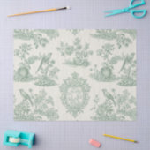 Muntgroen Toile Bloem- en Vogelpatroon Tissuepapier (Craft)