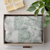 Muntgroen Toile Bloem- en Vogelpatroon Tissuepapier (Geschenk)