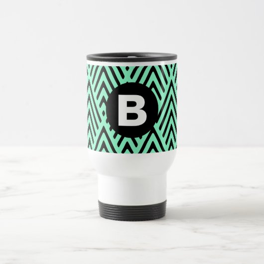 Muntgroen trendy chevronpatroon monogram reisbeker (Center)