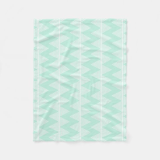 Muntgroen Witte Geometrische Chevron Patroon Fleece Deken (Voorkant)