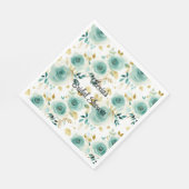 Muntgroen Witte Gouden Roos Bloemige Bruiloftsontv Servet (Hoek)