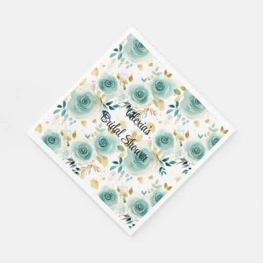 Muntgroen Witte Gouden Roos Bloemige Bruiloftsontv Servet (Hoek)