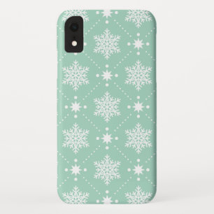 Muntgroen witte sneeuwvlokken kerstpatroon Case-Mate iPhone case